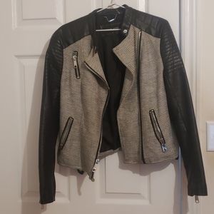 Biker Style Jacket. Faux leather shoulder+sleeves